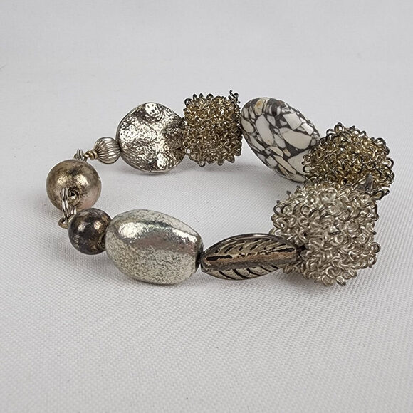 Natural Stone & Metal Beaded Magnet Bracelet - Picture 3 of 5
